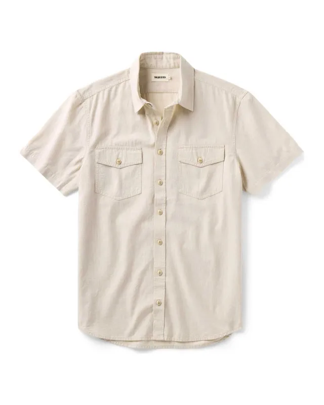 The Short Sleeve Crew Shirt in Natural Chambray made by Taylor Stitch