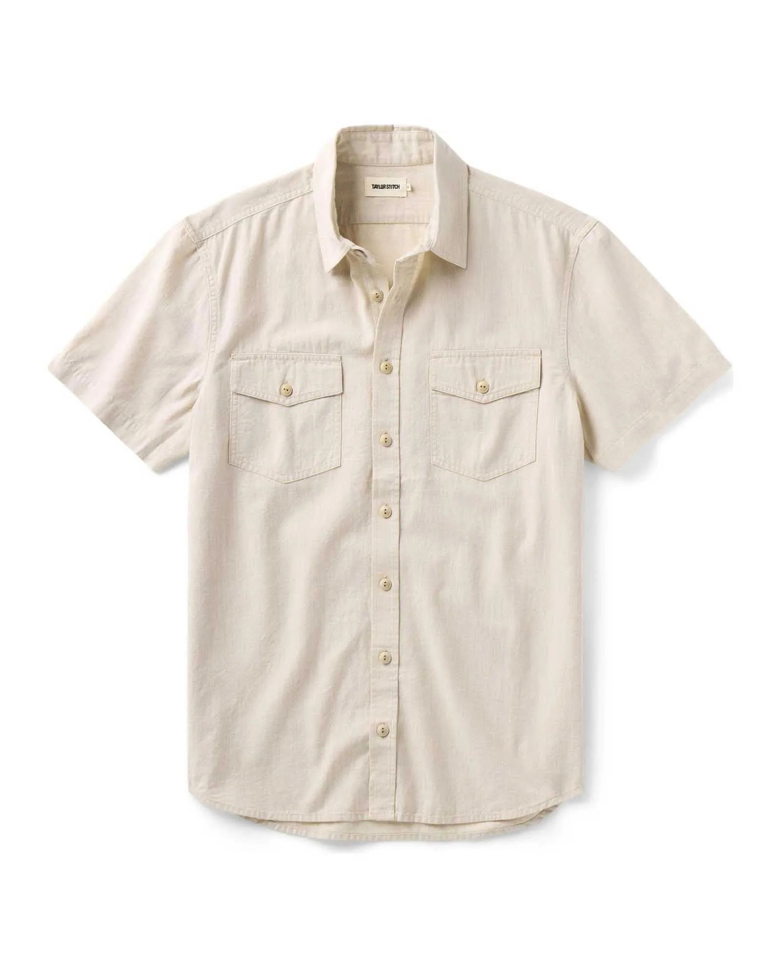 The Short Sleeve Crew Shirt in Natural Chambray sold by Taylor Stitch