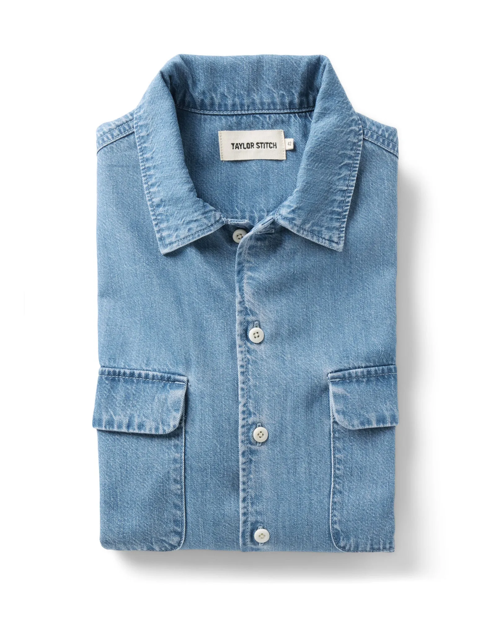 The Shore Shirt in Washed Indigo Twill sold by Taylor Stitch