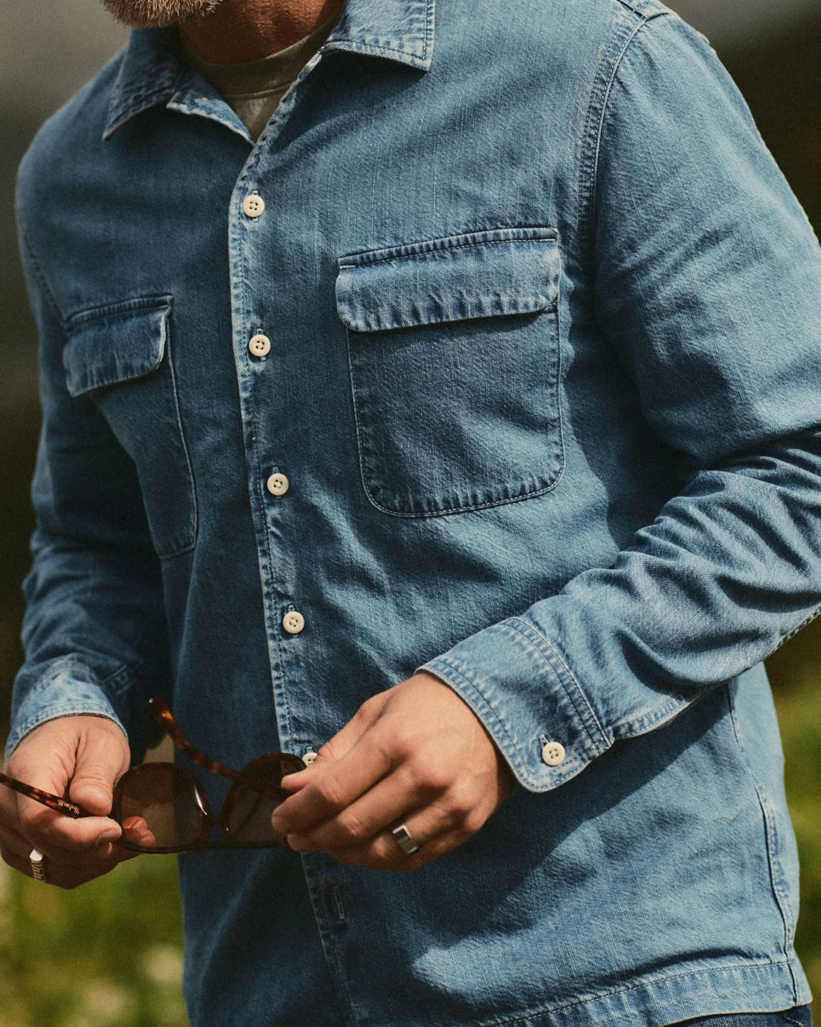 The Shore Shirt in Washed Indigo Twill sold by Taylor Stitch product image thumbnail 3