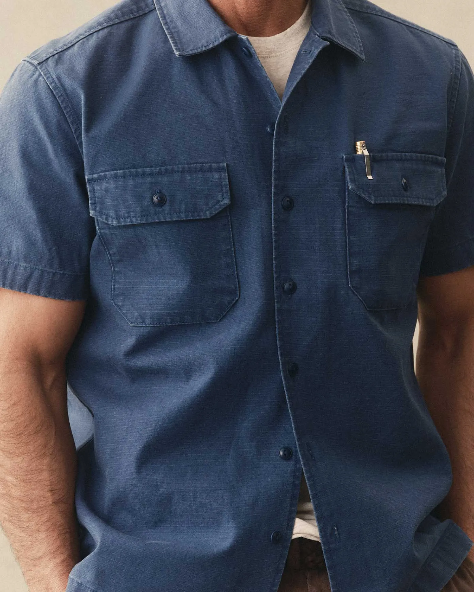 The Short Sleeve Mechanic Shirt in Atlantic Ripstop sold by Taylor Stitch product image thumbnail 4