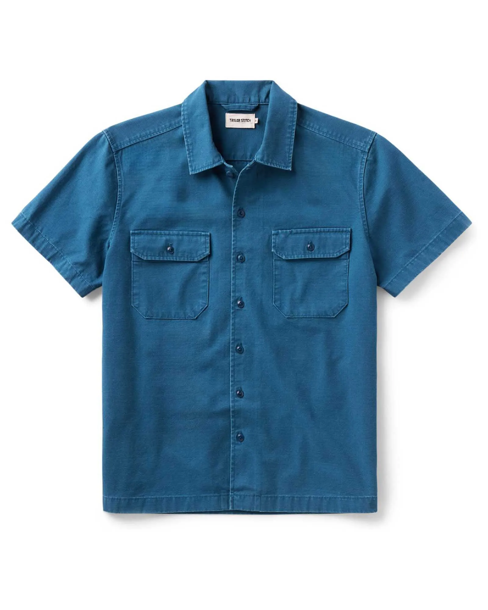 The Short Sleeve Mechanic Shirt in Atlantic Ripstop sold by Taylor Stitch