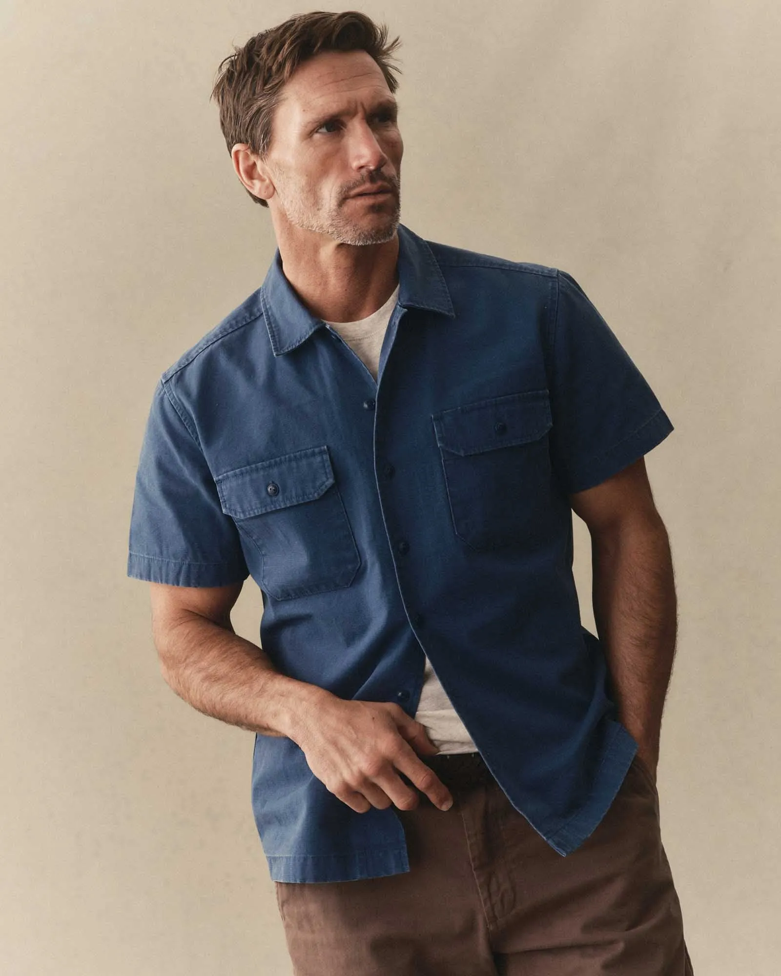 The Short Sleeve Mechanic Shirt in Atlantic Ripstop sold by Taylor Stitch product image thumbnail 2