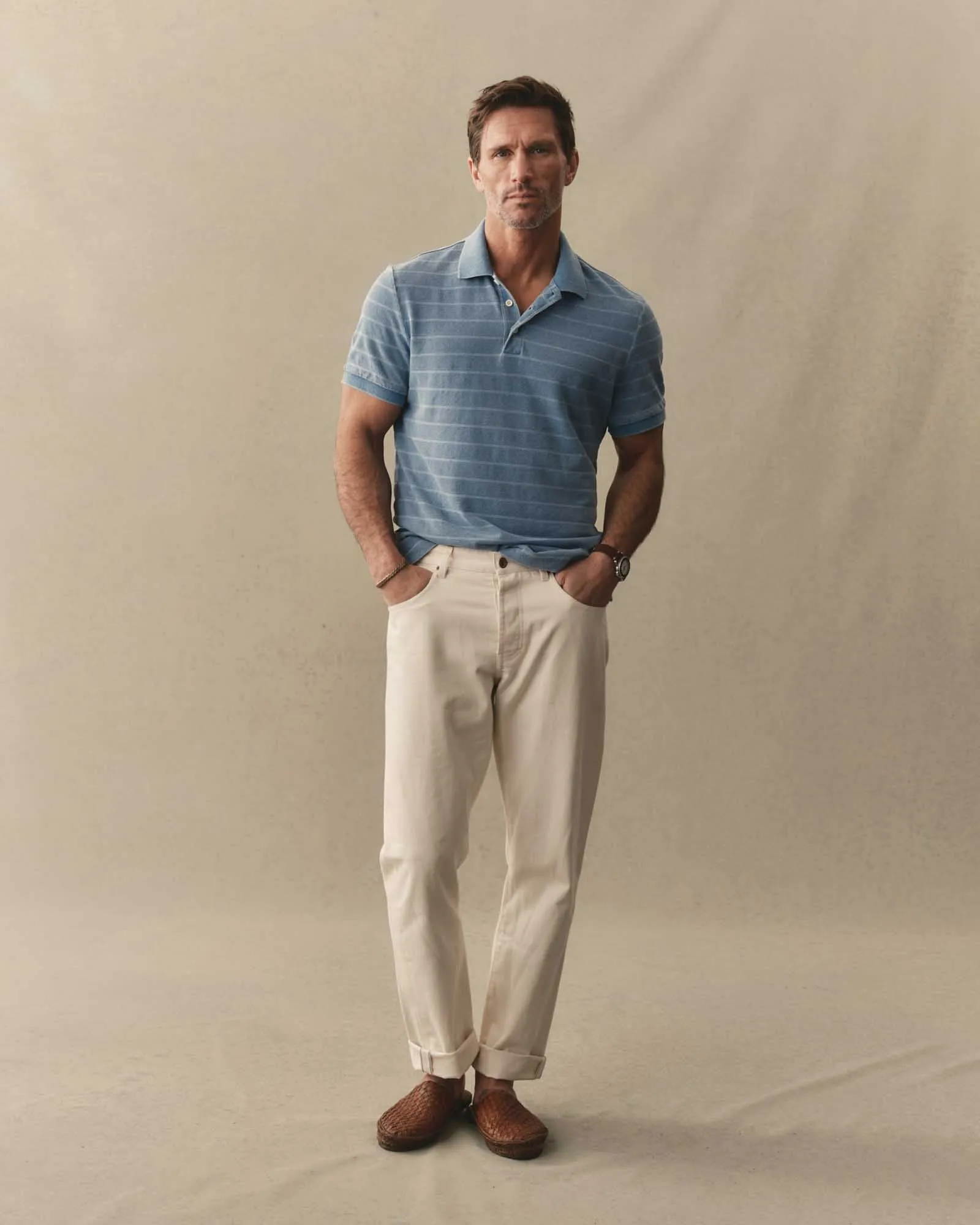 The Pacific Polo in Washed Indigo Pique Stripe sold by Taylor Stitch product image thumbnail 3