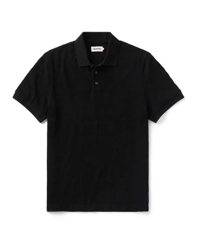 The Pacific Polo in Black Indigo Pique Stripe made by Taylor Stitch