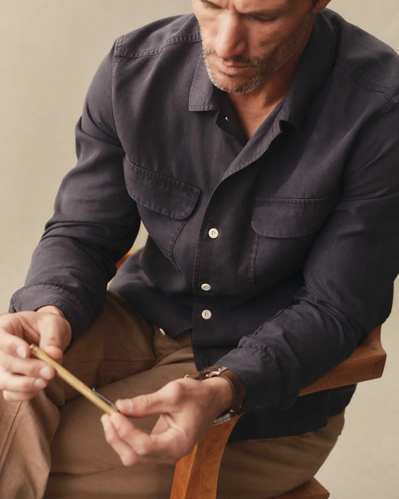 The Shore Shirt in Navy Lyocell sold by Taylor Stitch product image thumbnail 3