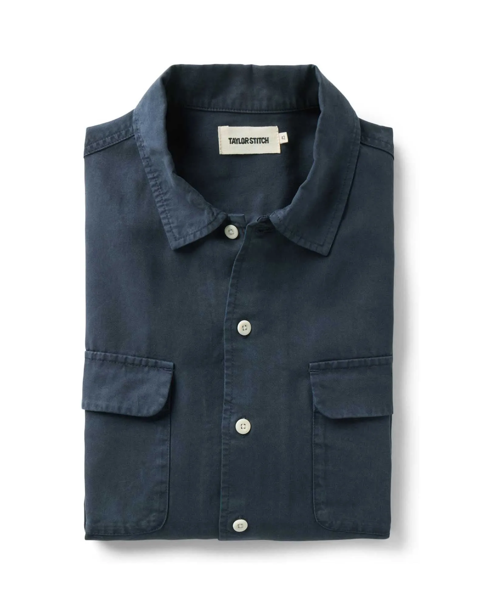 The Shore Shirt in Navy Lyocell sold by Taylor Stitch