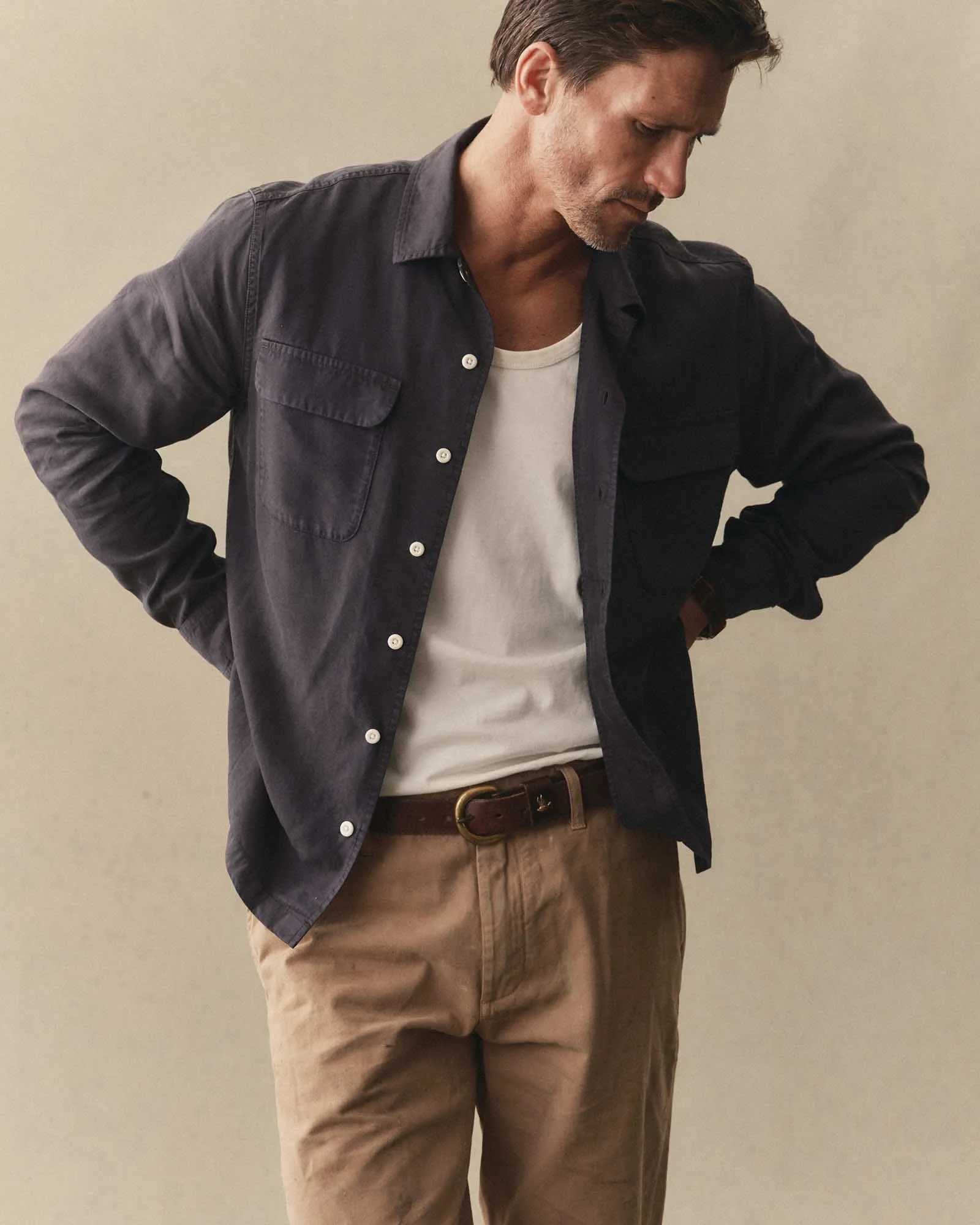 The Shore Shirt in Navy Lyocell sold by Taylor Stitch product image thumbnail 2