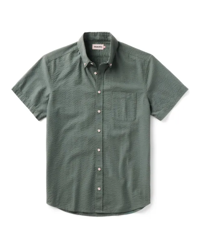 The Short Sleeve Jack in Deep Sea Seersucker made by Taylor Stitch