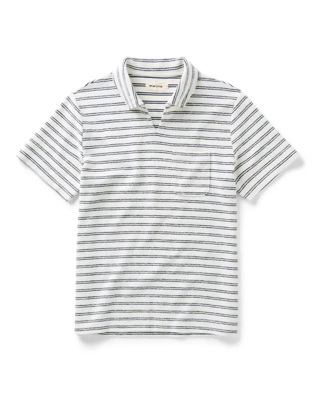 The Meridian Polo in Marine Stripe made by Taylor Stitch