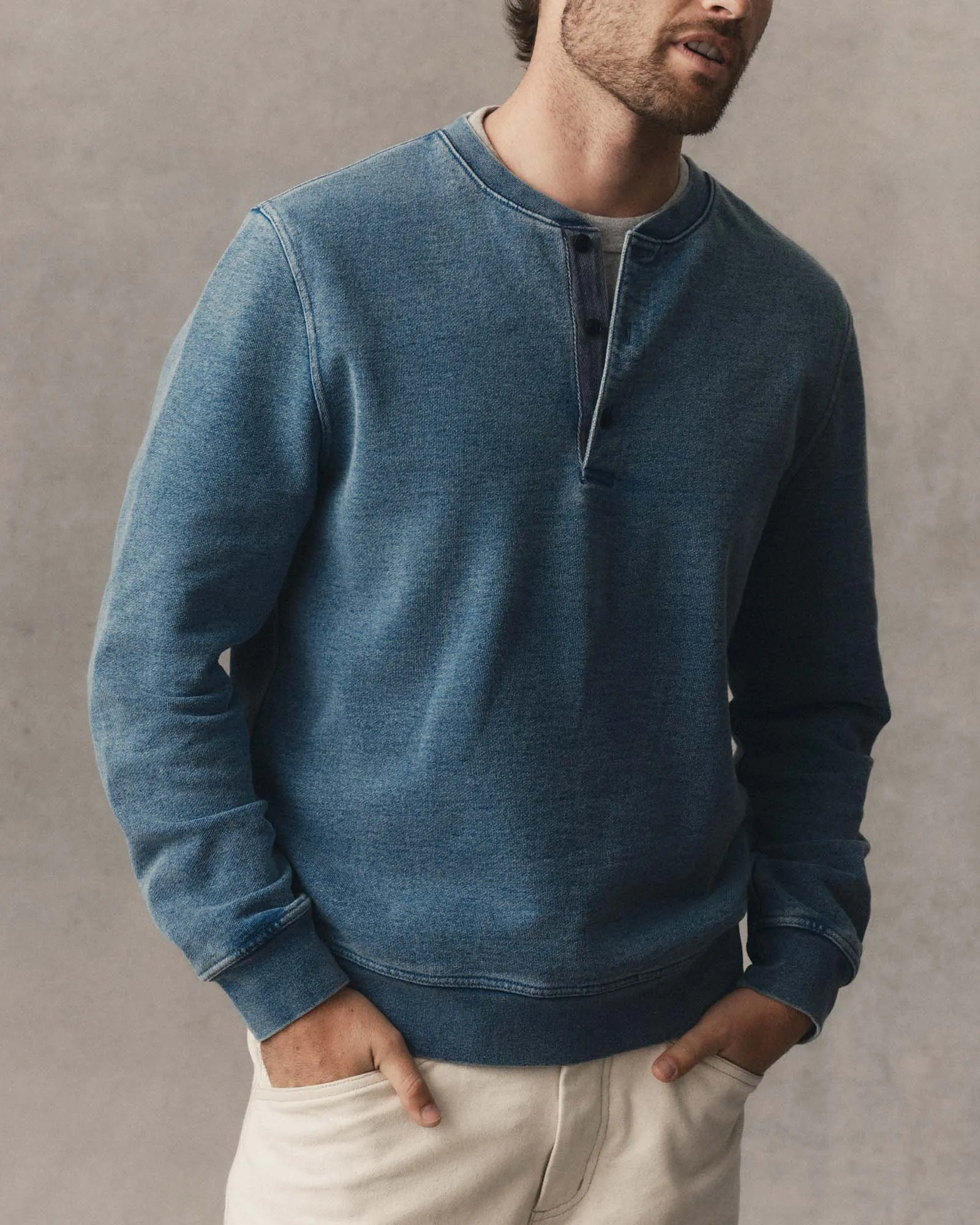The Sunset Henley in Washed Indigo Terry sold by Taylor Stitch product image thumbnail 2