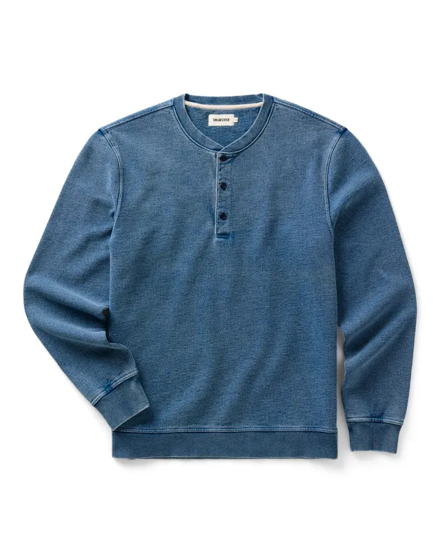 The Sunset Henley in Washed Indigo Terry made by Taylor Stitch