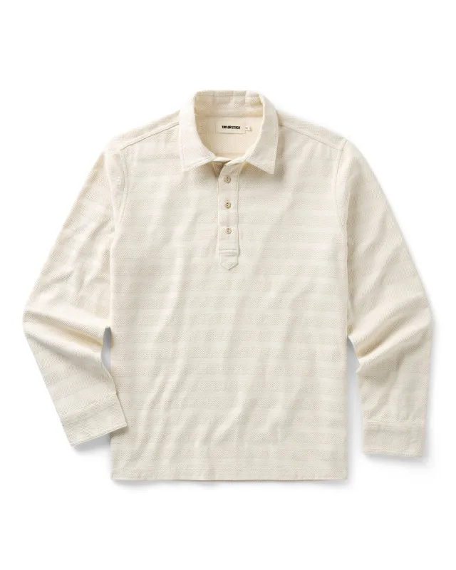 The Long Sleeve Polo in Vintage White Knit Stripe made by Taylor Stitch