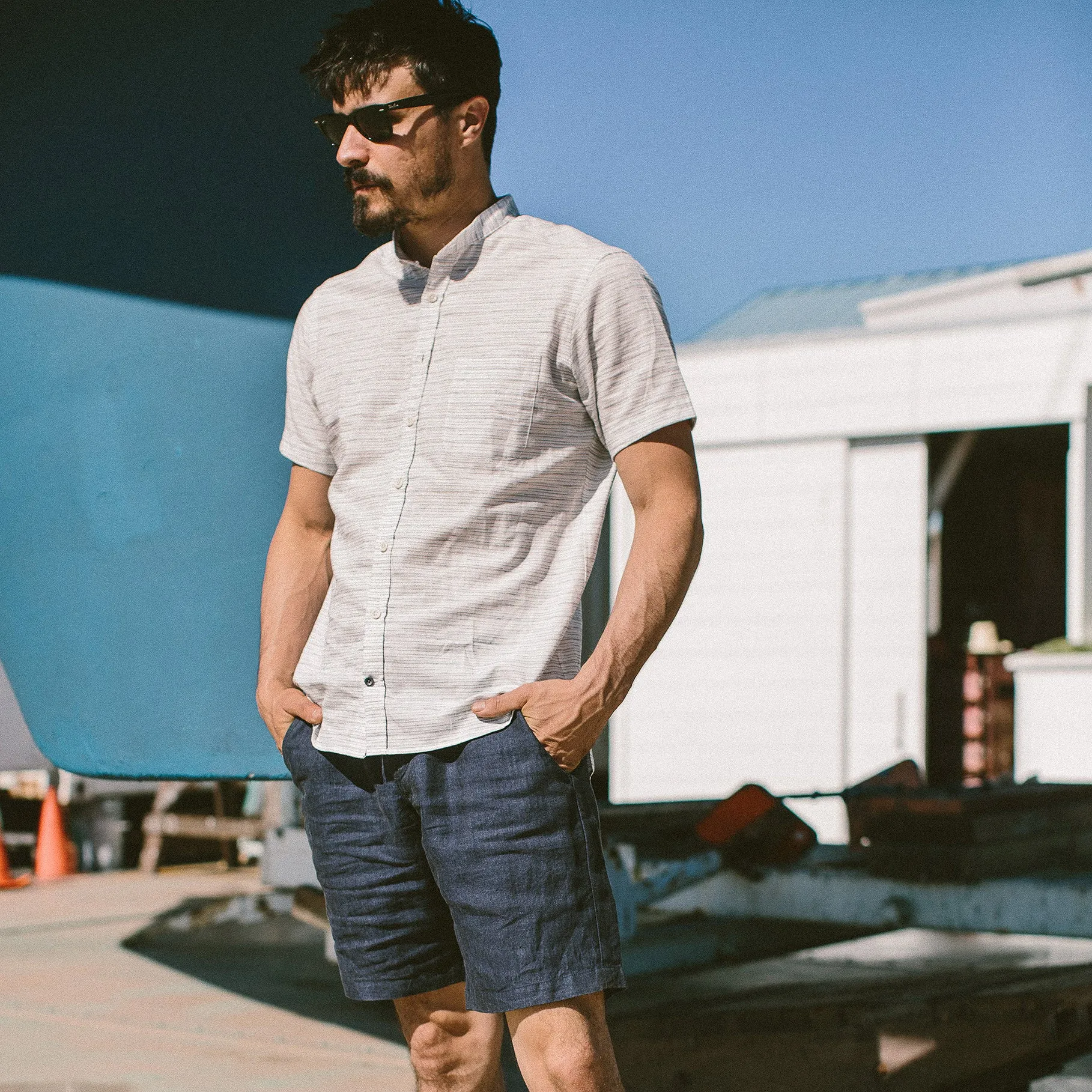 The Bandit in White & Navy Slub Stripe sold by Taylor Stitch product image thumbnail 2