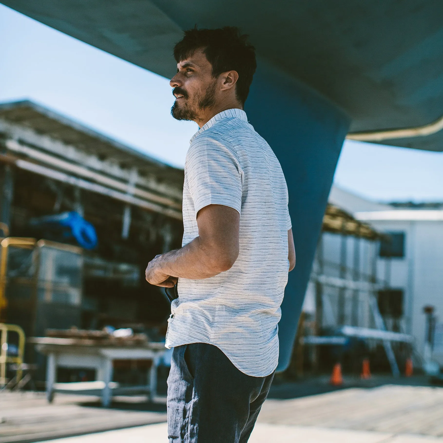 The Bandit in White & Navy Slub Stripe sold by Taylor Stitch product image thumbnail 3