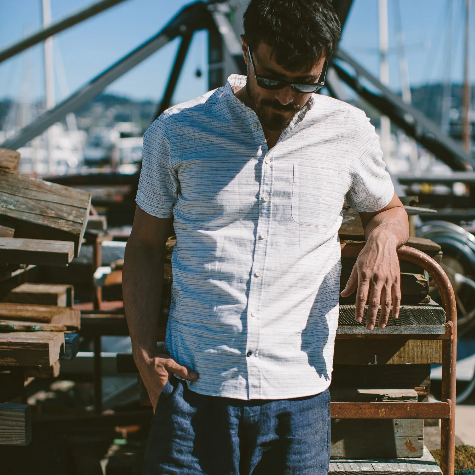 The Bandit in White & Navy Slub Stripe sold by Taylor Stitch product image thumbnail 5