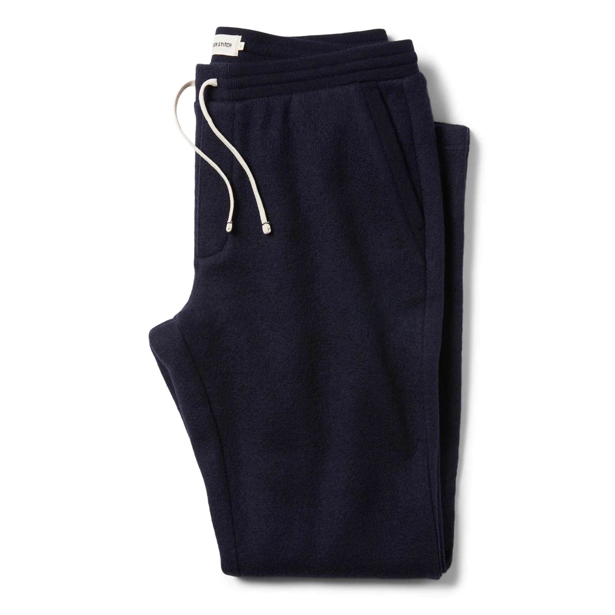 The Weekend Pant in Navy Boiled Wool sold by Taylor Stitch