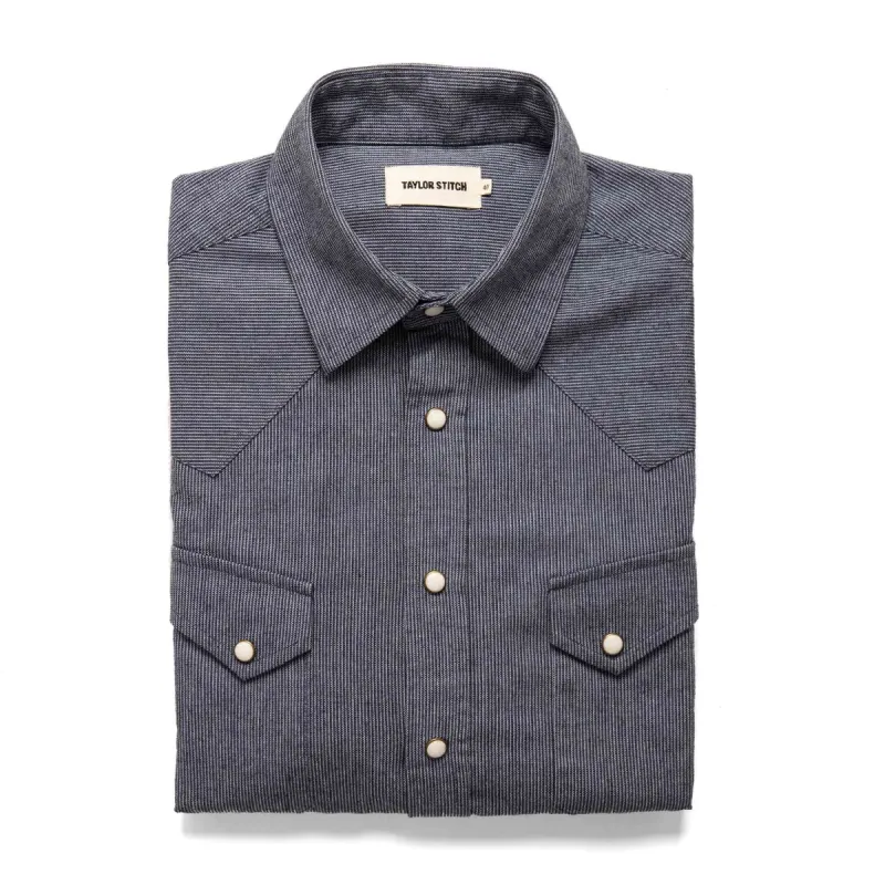 The Western Shirt in Indigo Stripe sold by Taylor Stitch