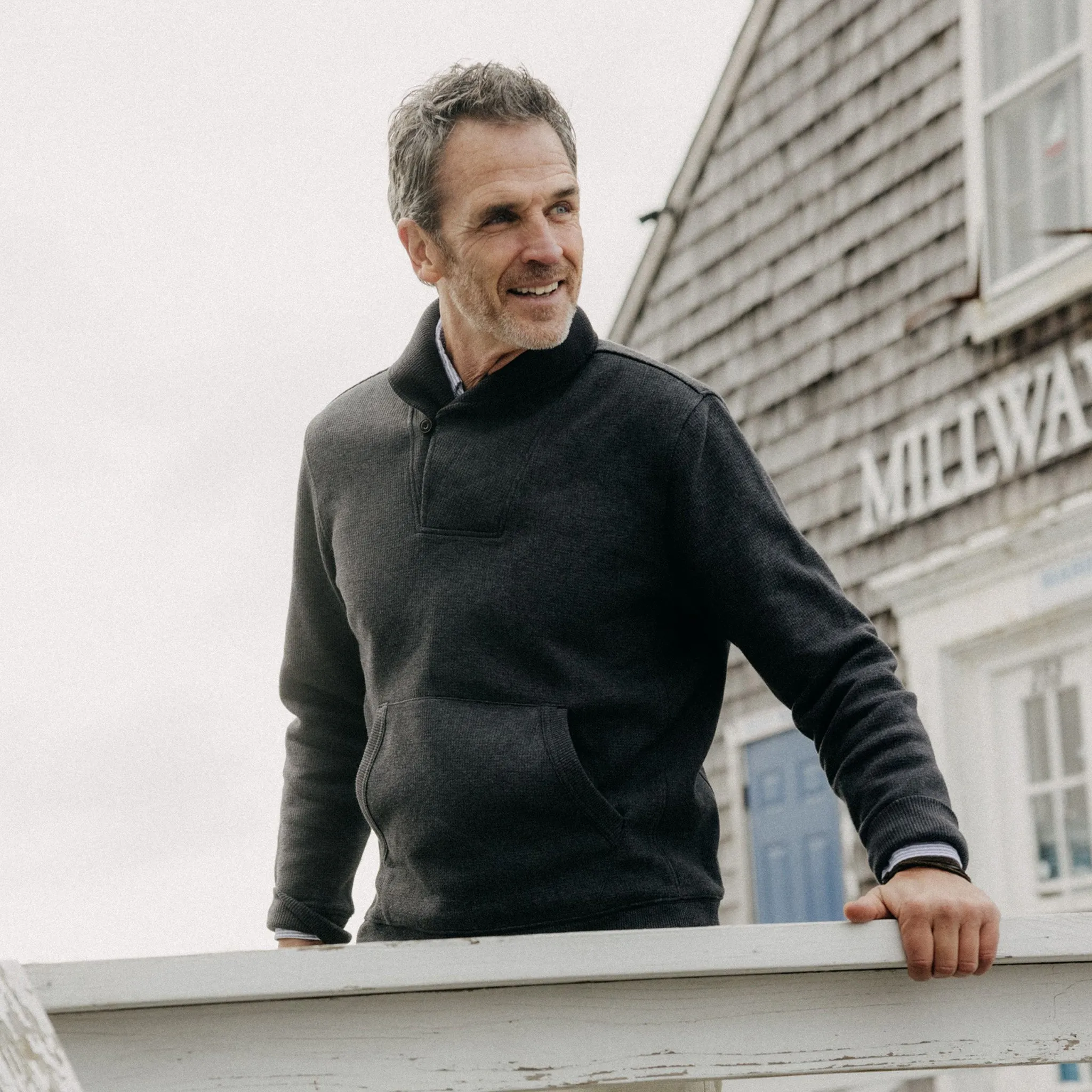 The Horizon Shawl Pullover in Coal Heather sold by Taylor Stitch product image thumbnail 2