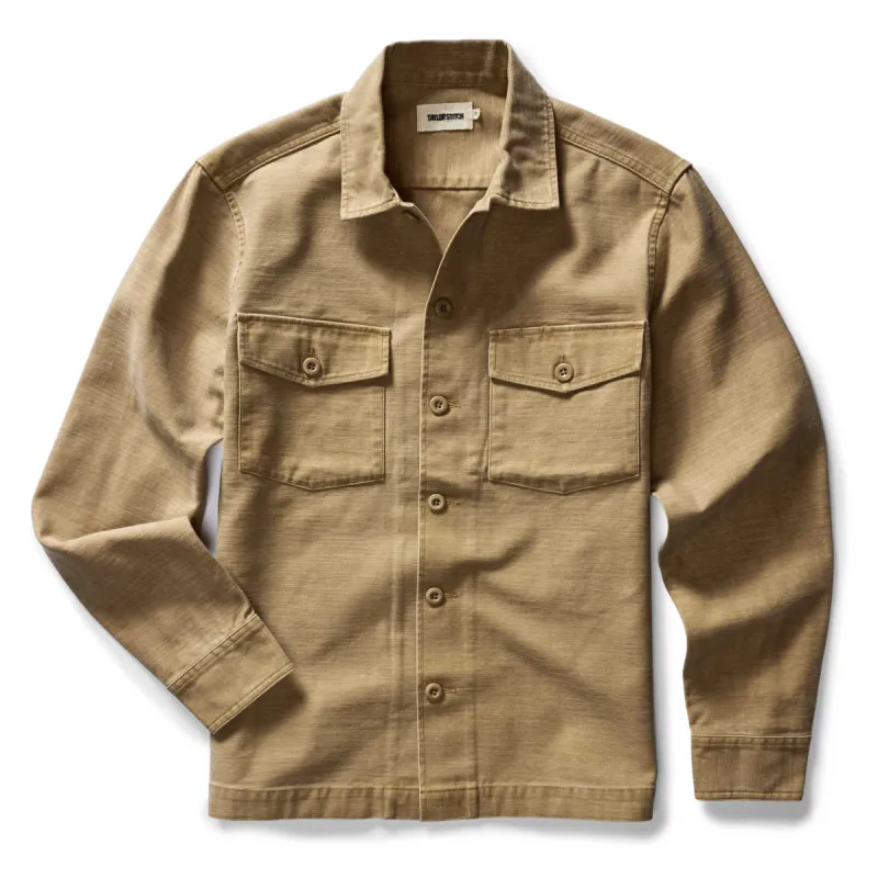 The Surplus Shirt in Khaki Reverse Sateen sold by Taylor Stitch