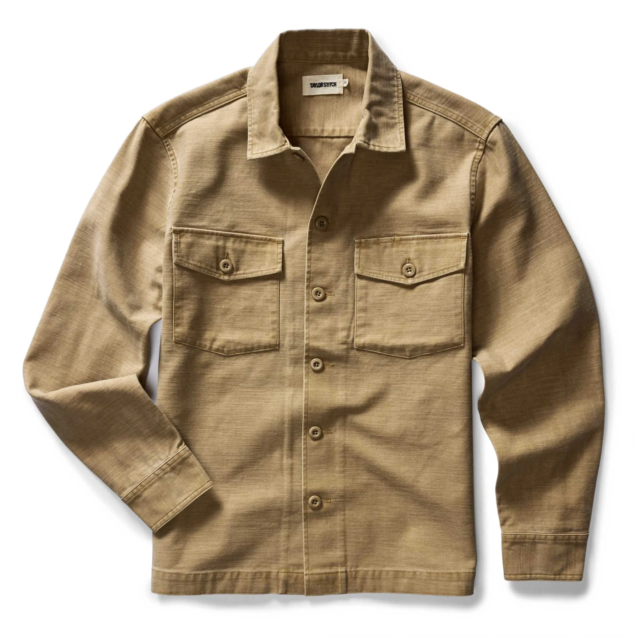 The Surplus Shirt in Khaki Reverse Sateen sold by Taylor Stitch