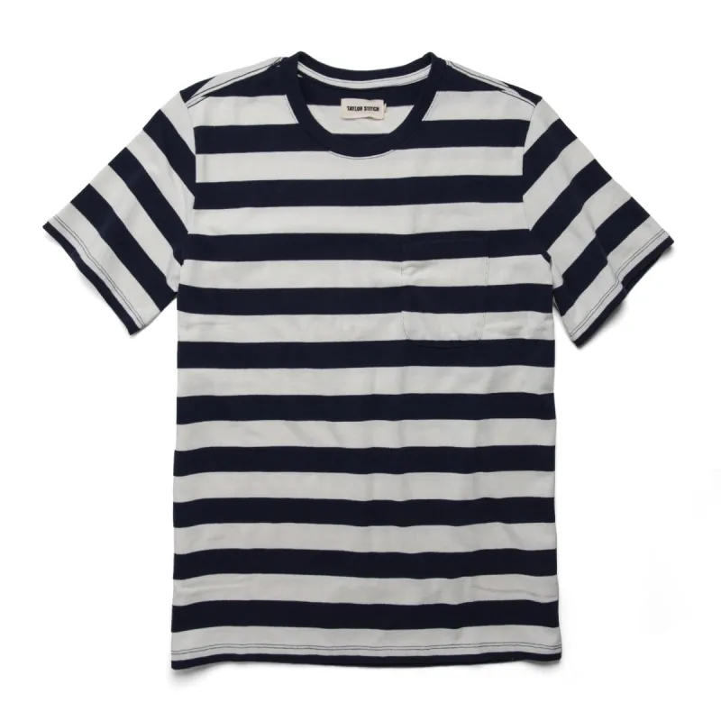The Heavy Bag Tee in Natural & Navy Rugby Stripe sold by Taylor Stitch