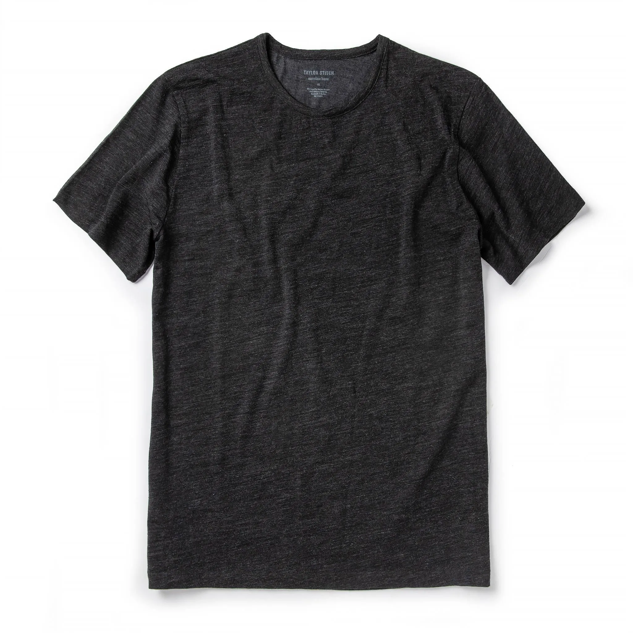The Merino Tee in Heather Black sold by Taylor Stitch
