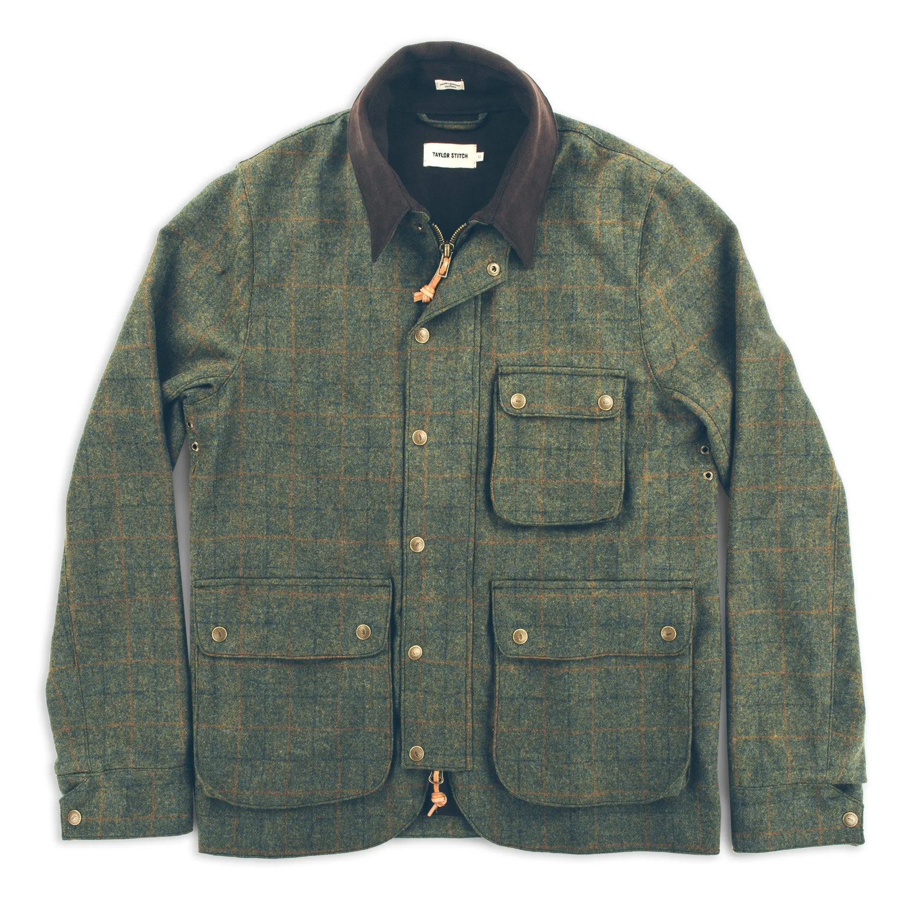 The Rover Jacket in Olive Plaid Waxed Wool sold by Taylor Stitch