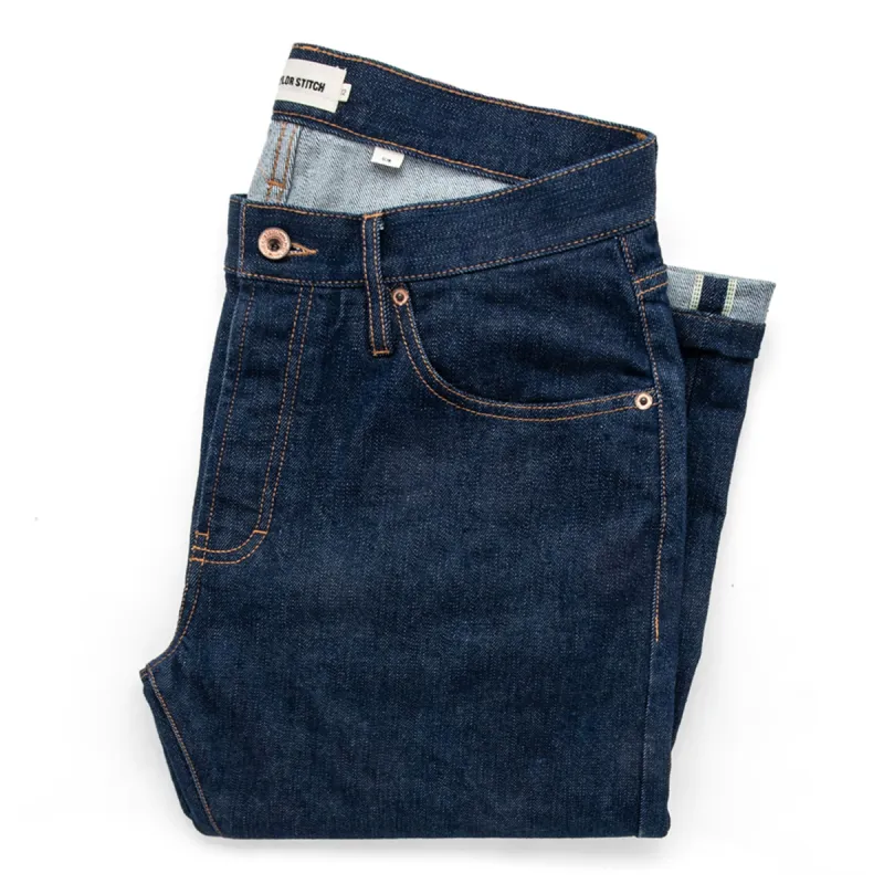 The Slim Jean in Organic Stretch Selvage sold by Taylor Stitch
