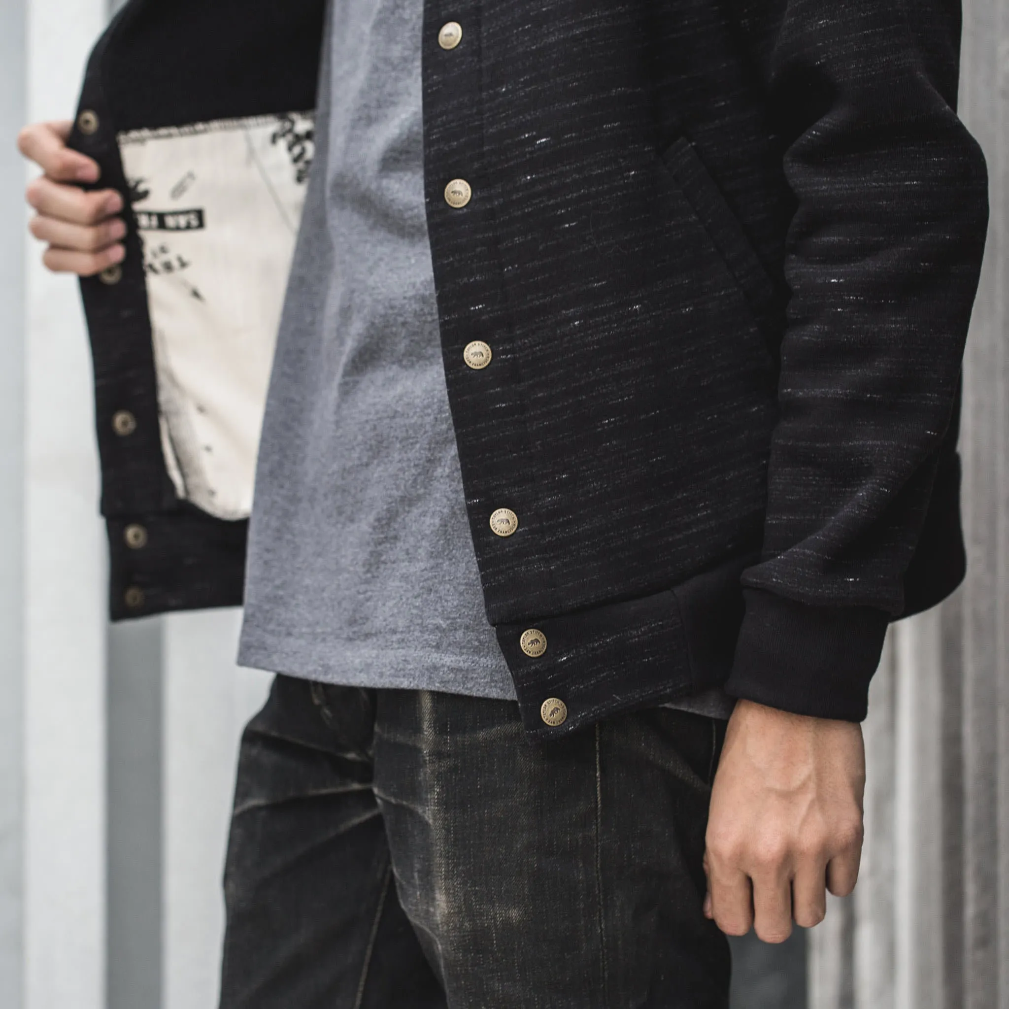 The Bomber in Black Fleece sold by Taylor Stitch product image thumbnail 4