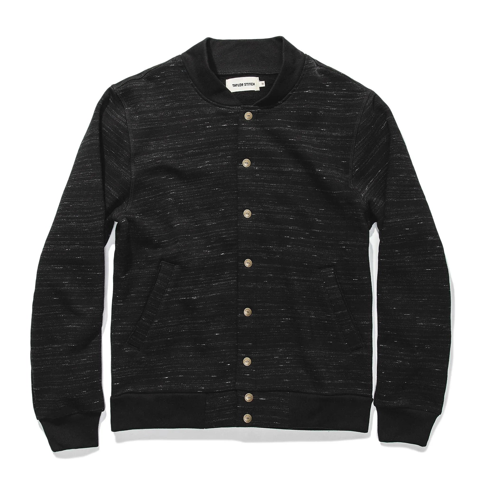 The Bomber in Black Fleece sold by Taylor Stitch
