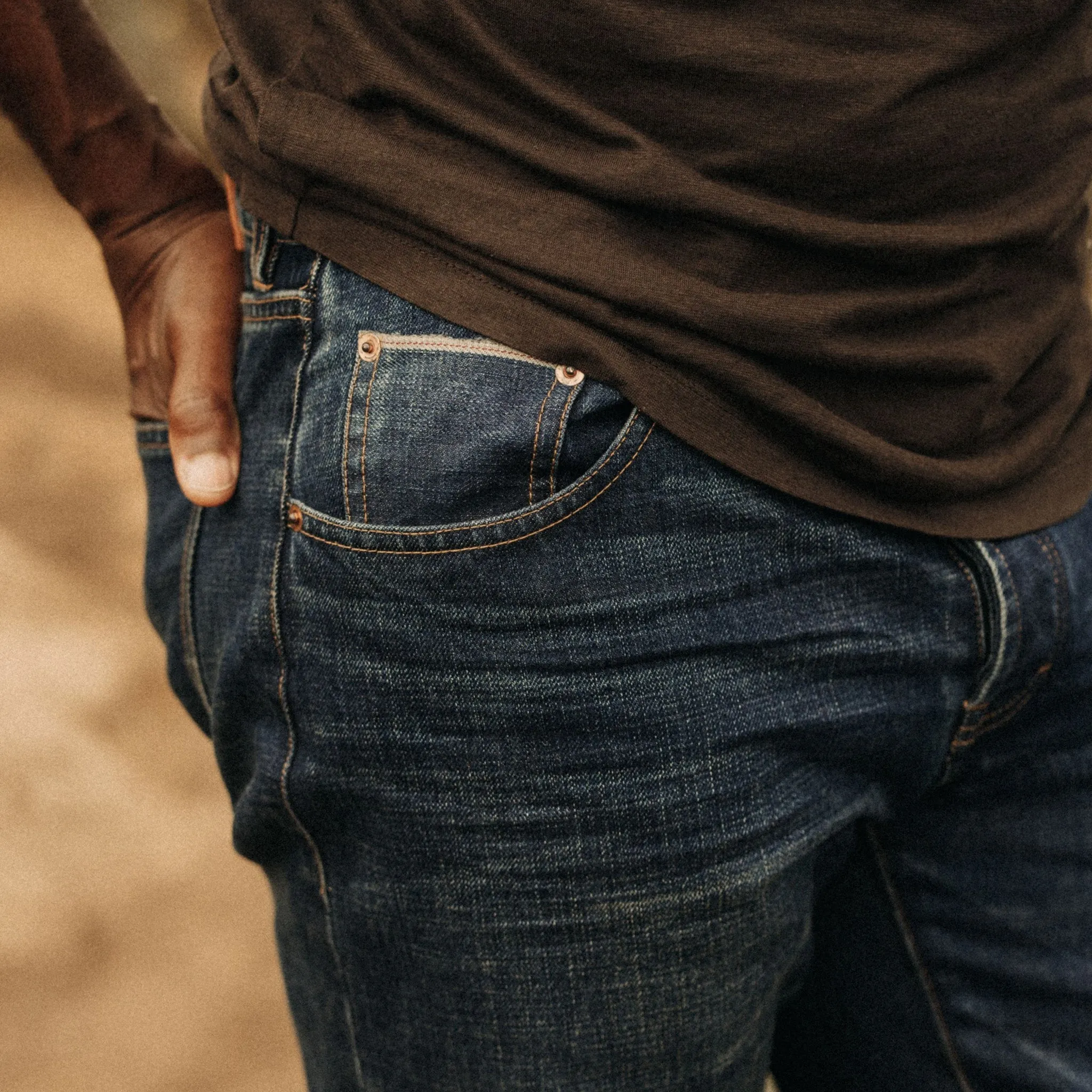 The Democratic Brushed Back Jean in Collins Resin Wash Selvage Denim sold by Taylor Stitch product image thumbnail 3