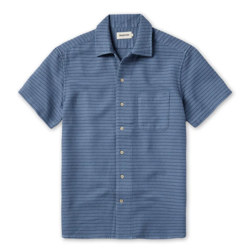 The Short Sleeve Hawthorne in Ocean Pickstitch Waffle sold by Taylor Stitch