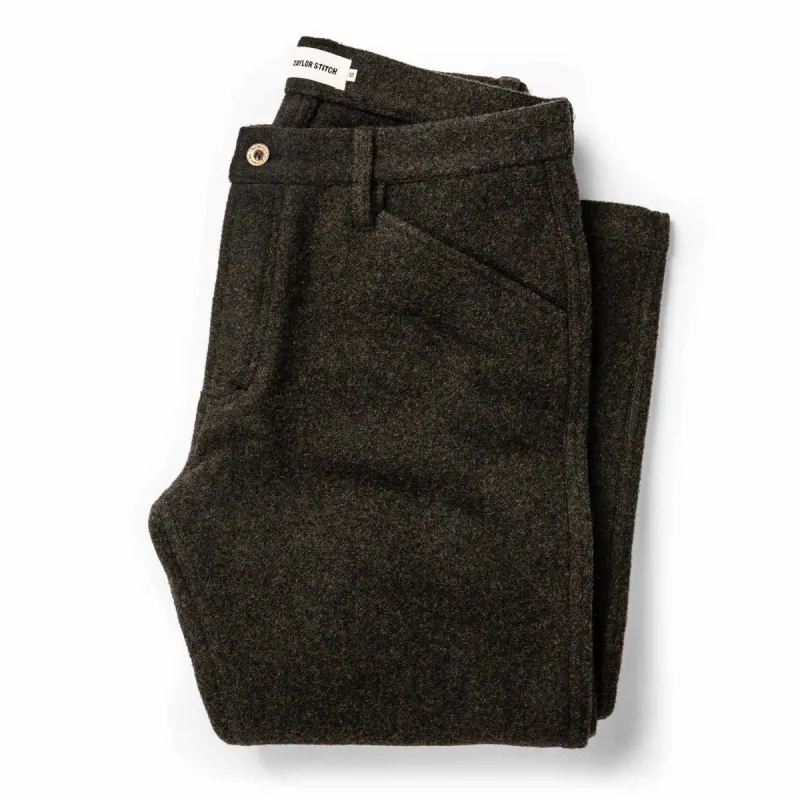 The Camp Pant in Dark Moss Wool sold by Taylor Stitch