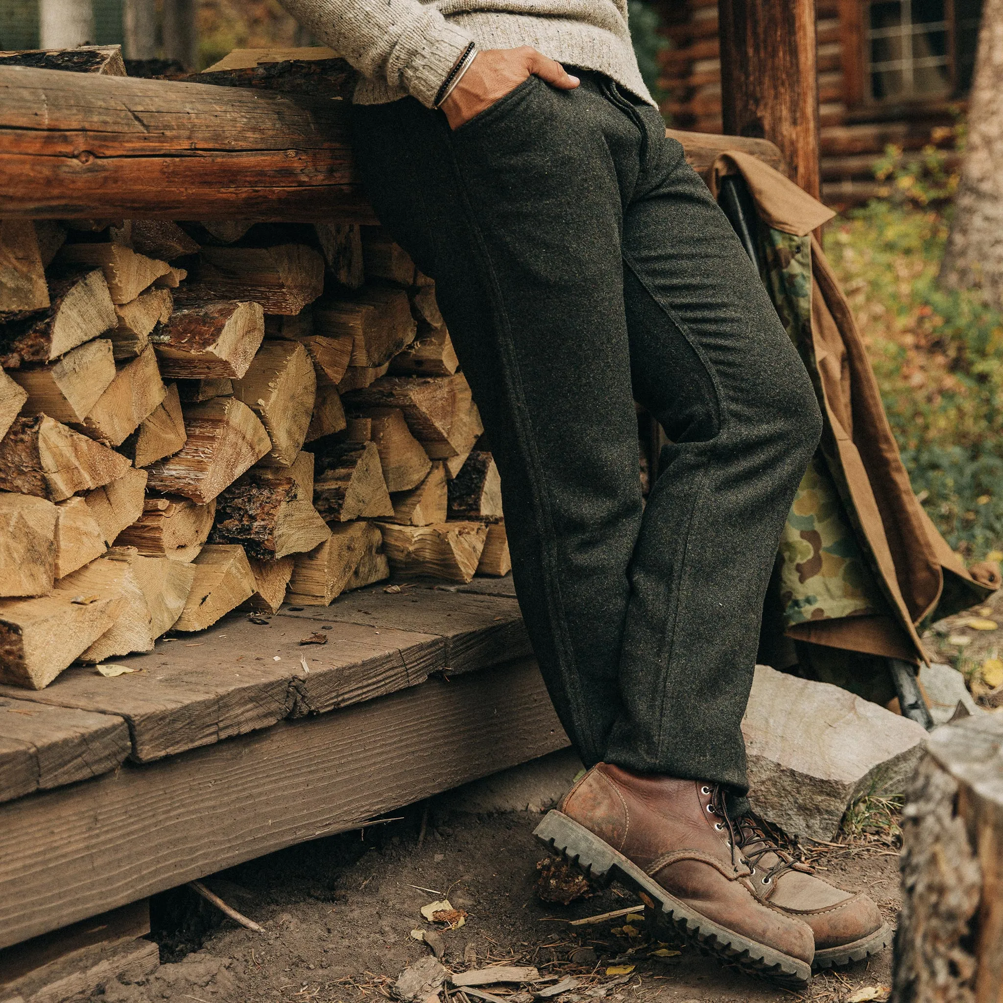 The Camp Pant in Dark Moss Wool sold by Taylor Stitch product image thumbnail 2
