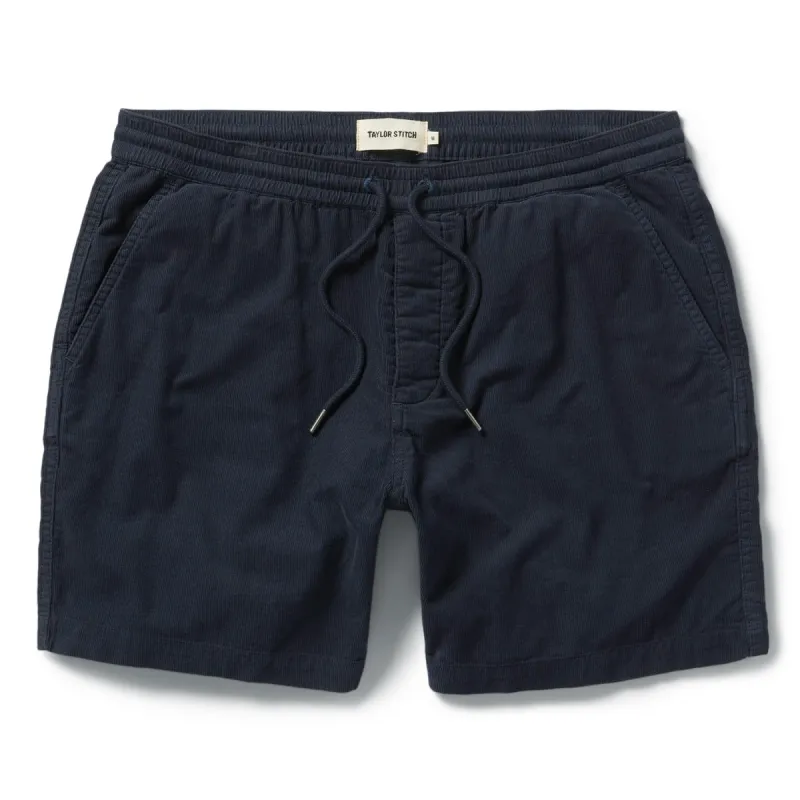 The Apres Short in Dark Navy Pinwale sold by Taylor Stitch