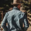 The Moto Utility Shirt in Indigo Pindot sold by Taylor Stitch