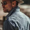 The Moto Utility Shirt in Indigo Pindot sold by Taylor Stitch