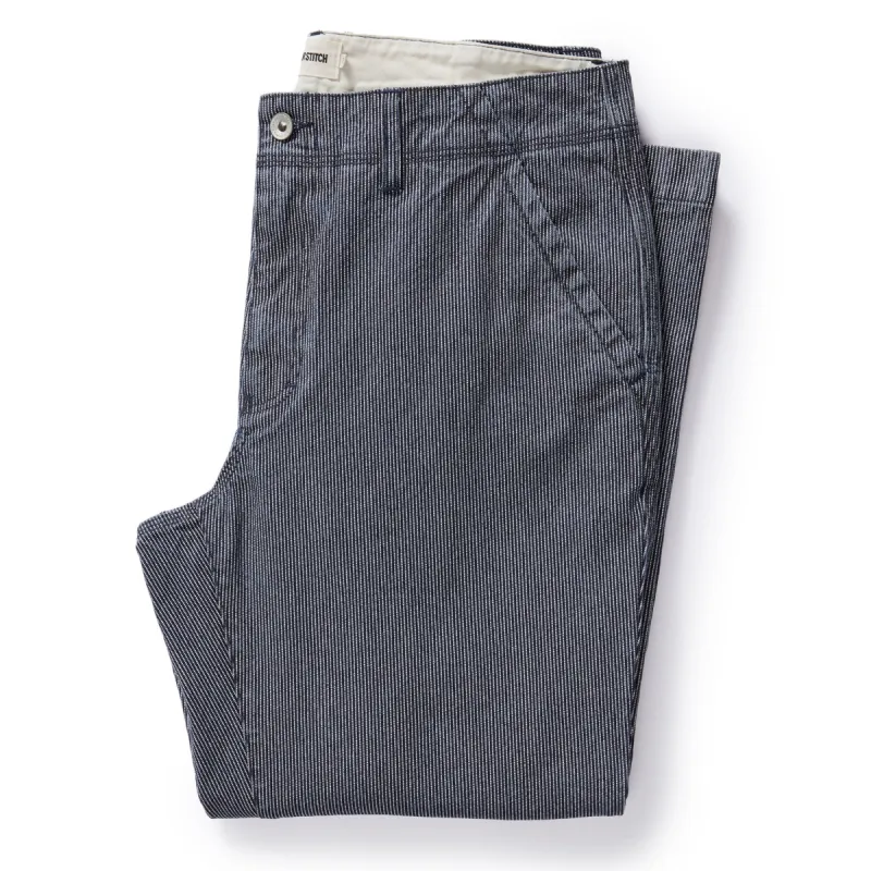 The Morse Pant in Washed Indigo Stripe sold by Taylor Stitch