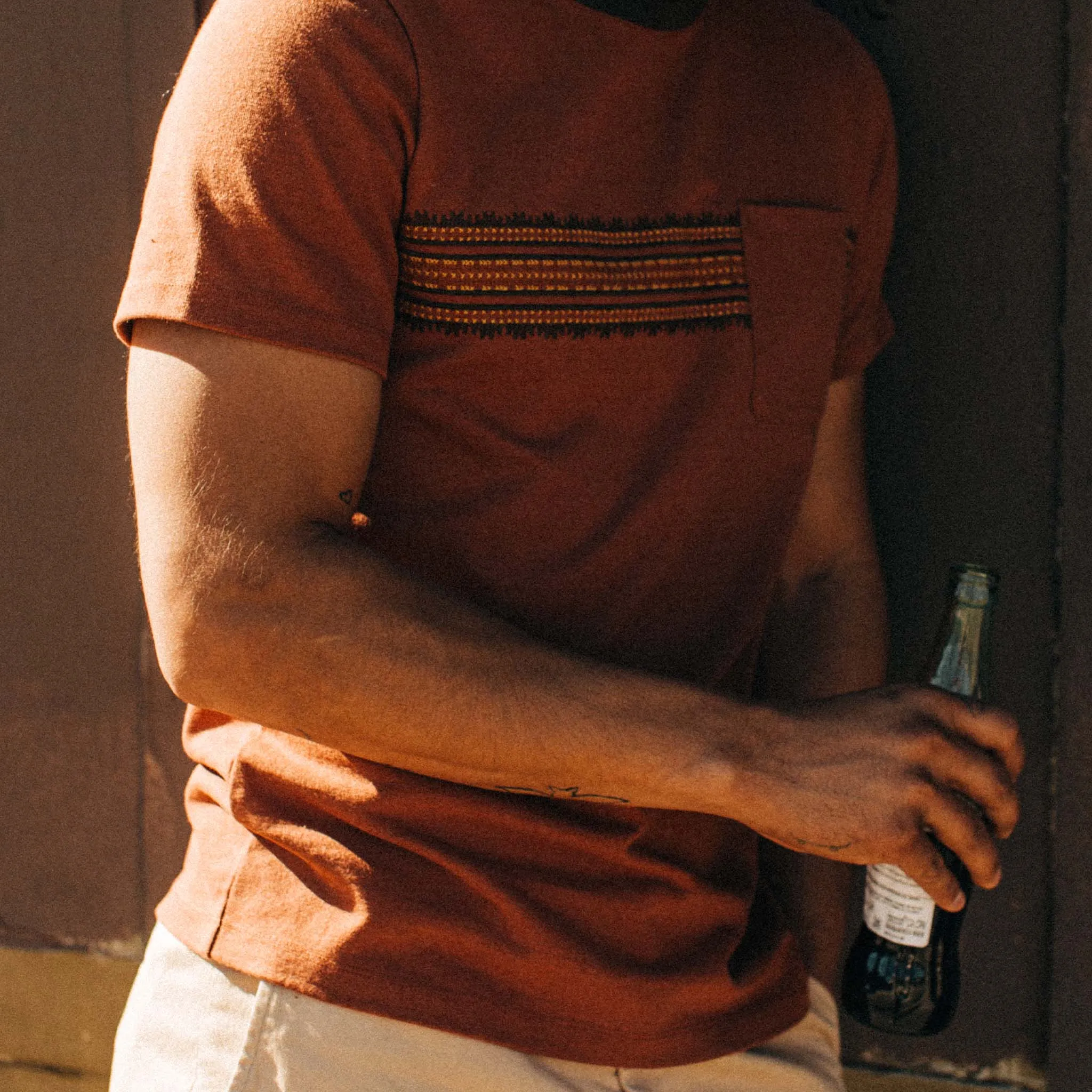 The Heavy Bag Tee in Dusty Rose Embroidered Stripe sold by Taylor Stitch product image thumbnail 4