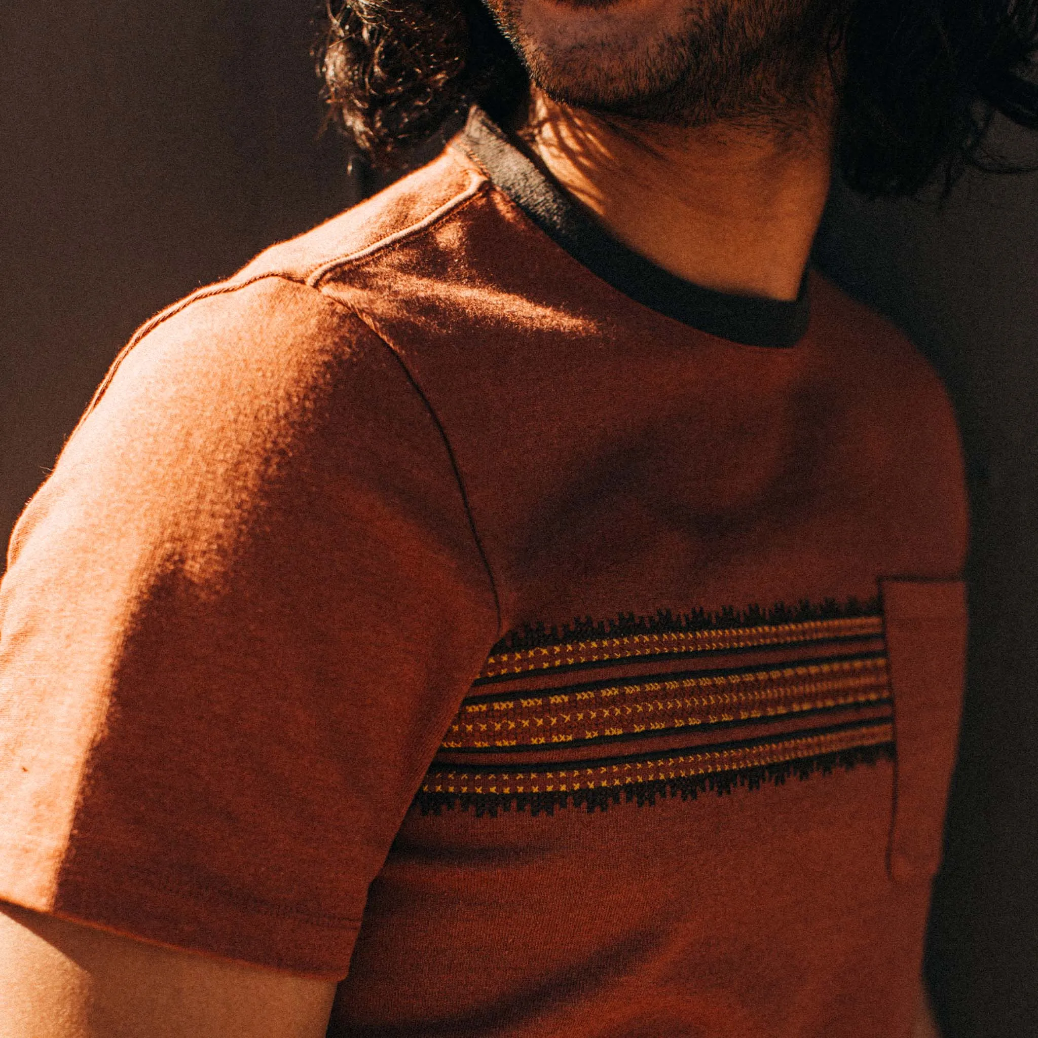 The Heavy Bag Tee in Dusty Rose Embroidered Stripe sold by Taylor Stitch product image thumbnail 3