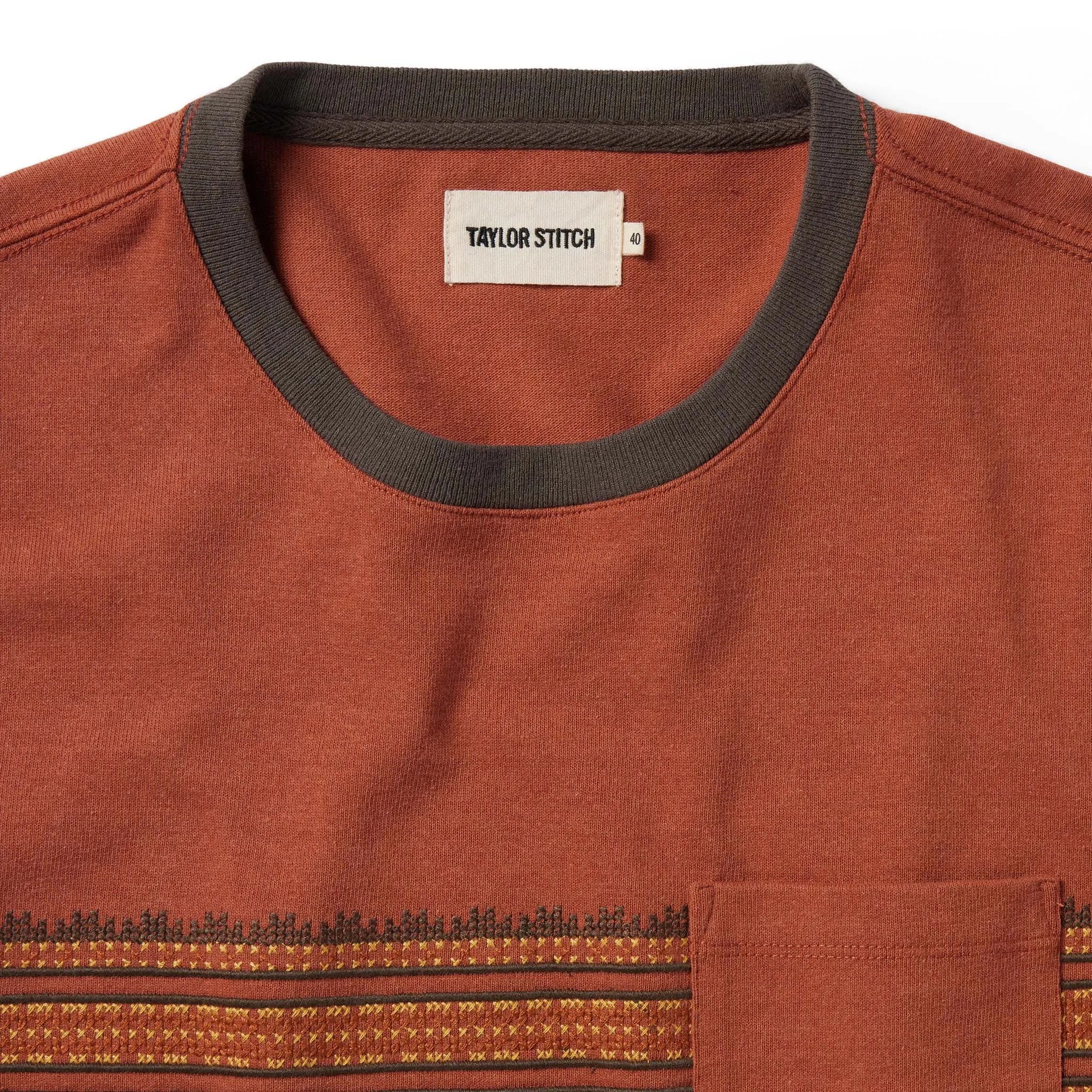 The Heavy Bag Tee in Dusty Rose Embroidered Stripe sold by Taylor Stitch product image thumbnail 5