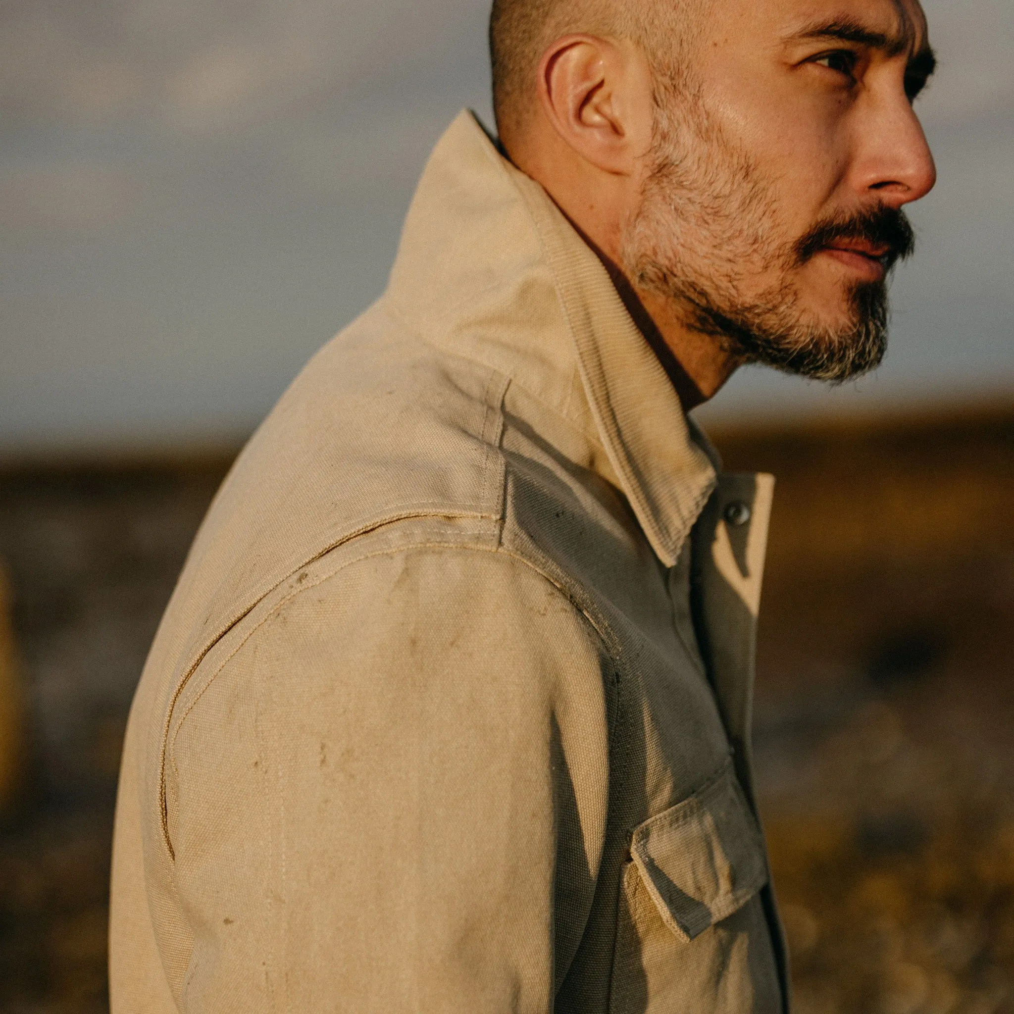 The Workhorse Utility Jacket in Light Khaki Chipped Canvas sold by Taylor Stitch product image thumbnail 4