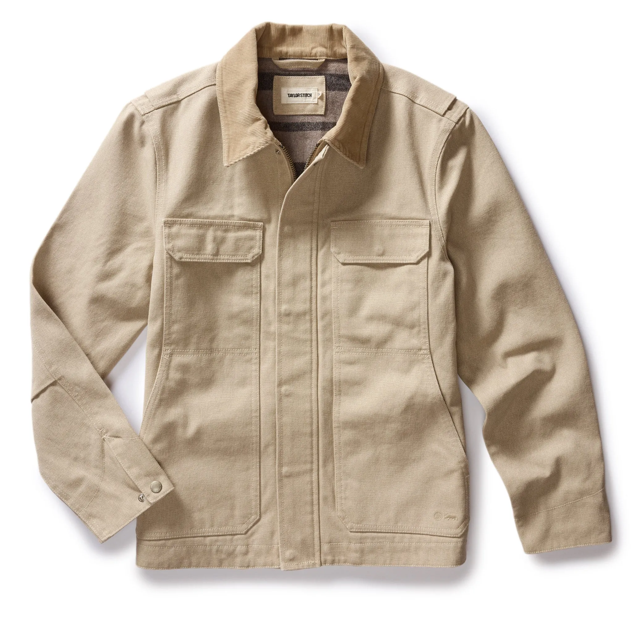 The Workhorse Utility Jacket in Light Khaki Chipped Canvas sold by Taylor Stitch