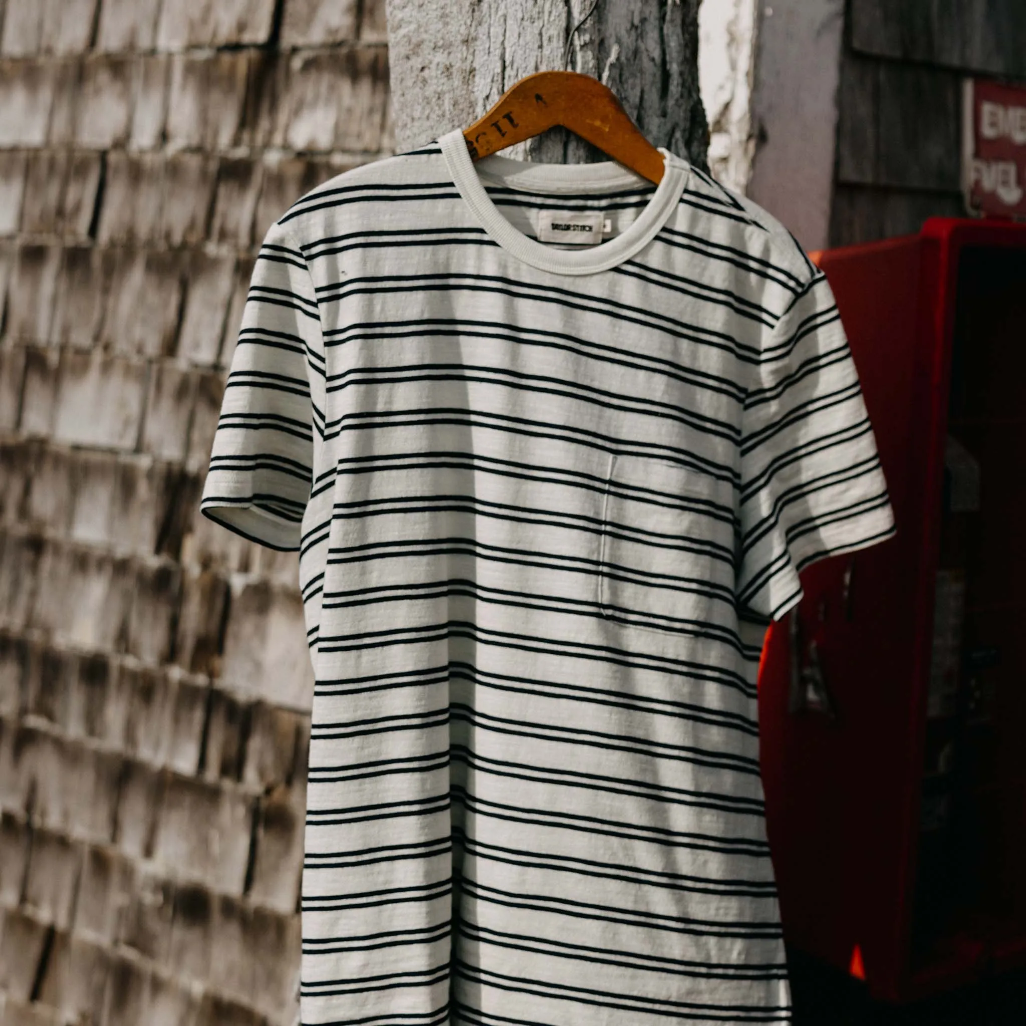 The Organic Cotton Tee in Washed Indigo Stripe sold by Taylor Stitch product image thumbnail 4