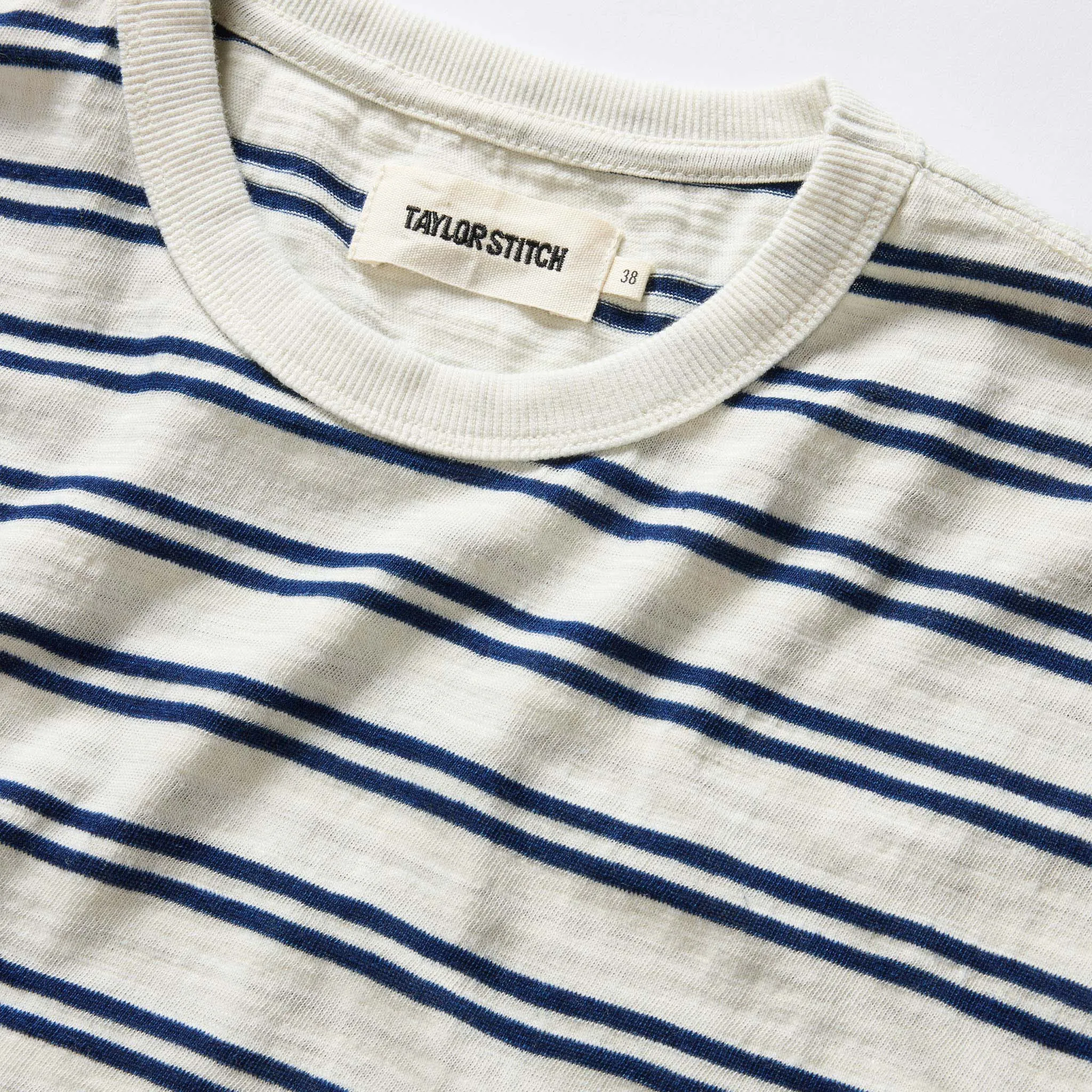 The Organic Cotton Tee in Washed Indigo Stripe sold by Taylor Stitch product image thumbnail 5