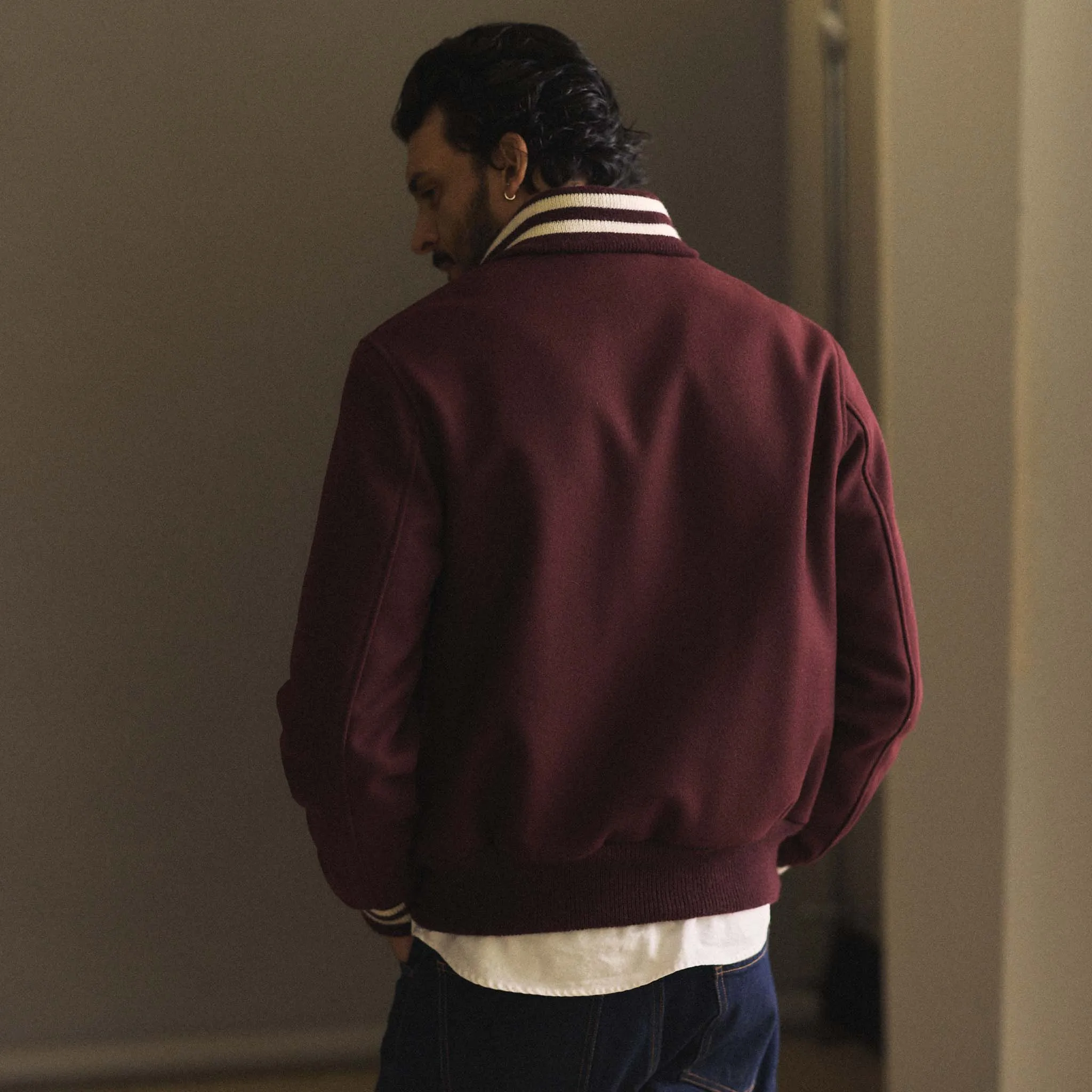 The Golden Bear Snap Bomber in Port Wool sold by Taylor Stitch product image thumbnail 5