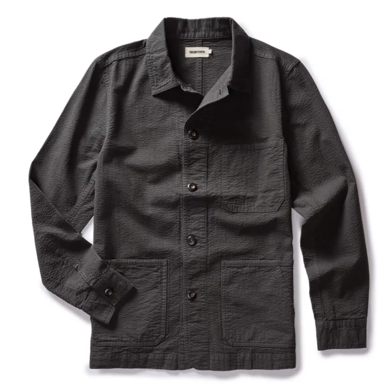 The Ojai Jacket in Faded Black Seersucker sold by Taylor Stitch