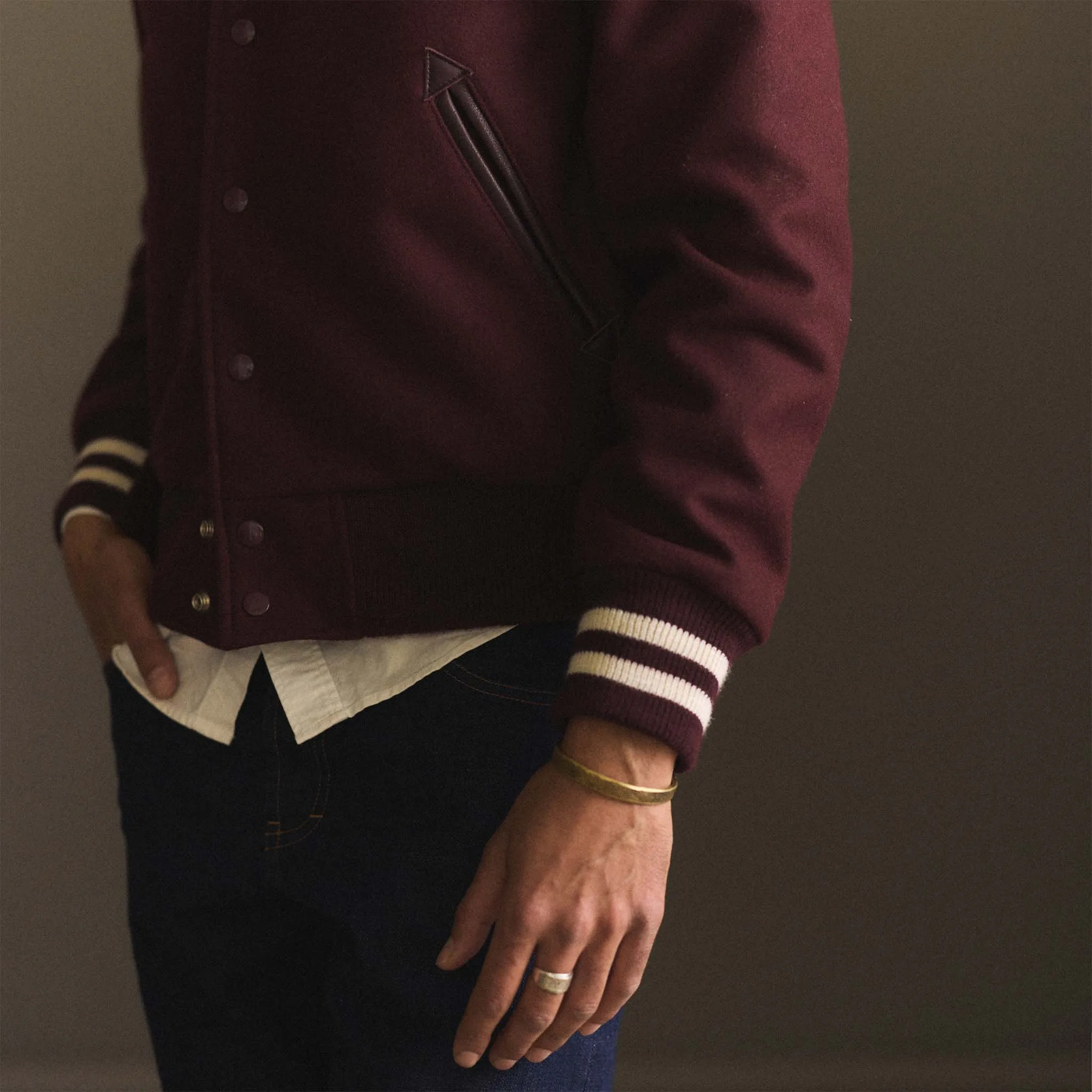 The Golden Bear Snap Bomber in Port Wool sold by Taylor Stitch product image thumbnail 4