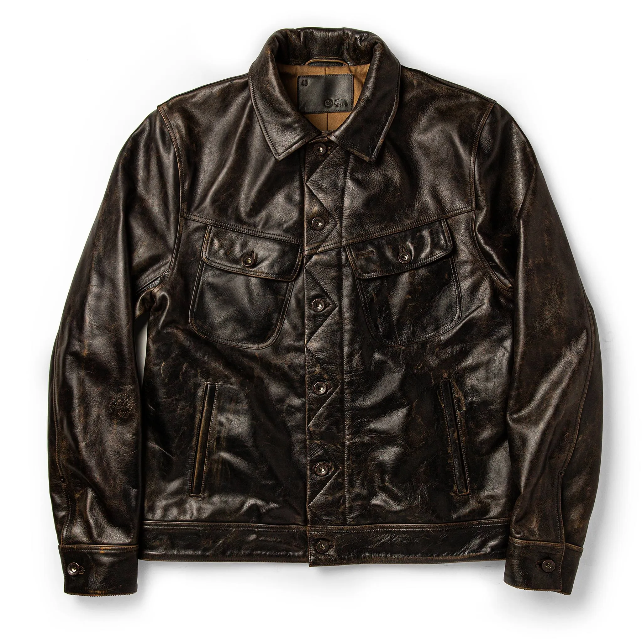 The Long Haul Jacket in Cola Leather sold by Taylor Stitch